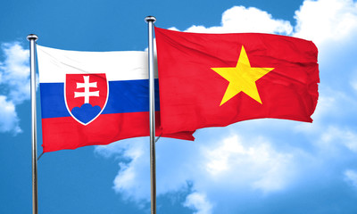 Slovakia flag with Vietnam flag, 3D rendering