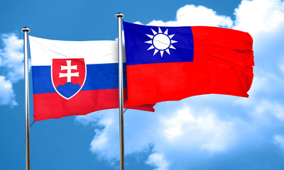 Slovakia flag with Taiwan flag, 3D rendering