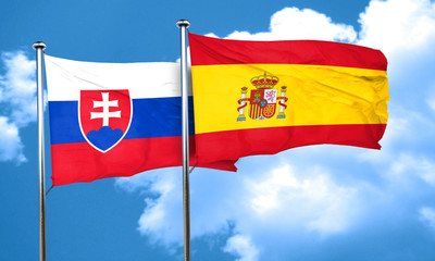Obraz premium Slovakia flag with Spain flag, 3D rendering