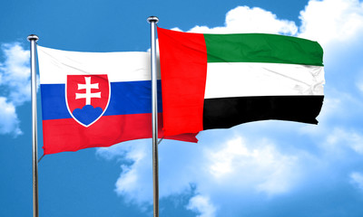 Slovakia flag with UAE flag, 3D rendering