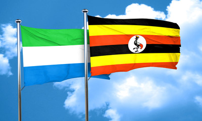 Sierra Leone flag with Uganda flag, 3D rendering