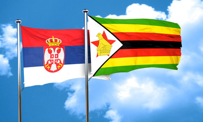 Serbia flag with Zimbabwe flag, 3D rendering