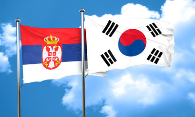 Serbia flag with South Korea flag, 3D rendering