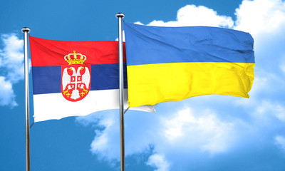 Serbia flag with Ukraine flag, 3D rendering