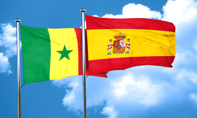 Senegal flag with Spain flag, 3D rendering