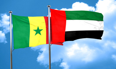 Senegal flag with UAE flag, 3D rendering