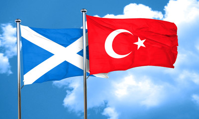 scotland flag with Turkey flag, 3D rendering