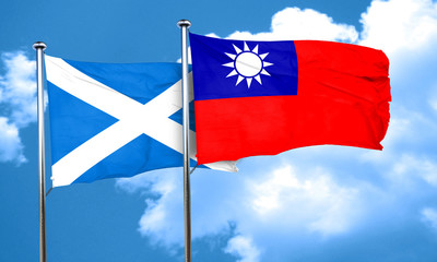 scotland flag with Taiwan flag, 3D rendering