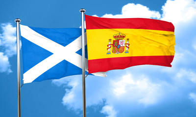 scotland flag with Spain flag, 3D rendering