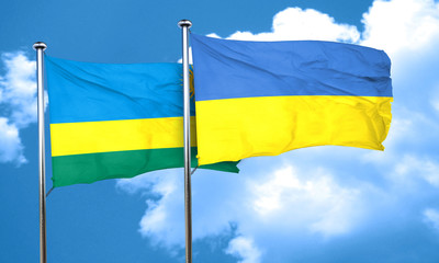 Rwanda flag with Ukraine flag, 3D rendering