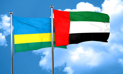 Rwanda flag with UAE flag, 3D rendering