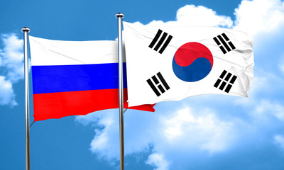 Russia flag with South Korea flag, 3D rendering