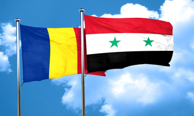 Romania flag with Syria flag, 3D rendering