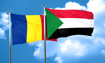 Romania flag with Sudan flag, 3D rendering