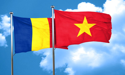 Romania flag with Vietnam flag, 3D rendering