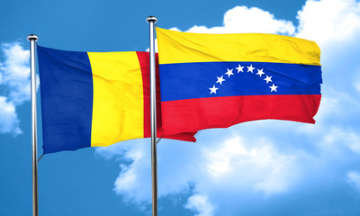 Romania flag with Venezuela flag, 3D rendering