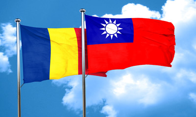 Romania flag with Taiwan flag, 3D rendering