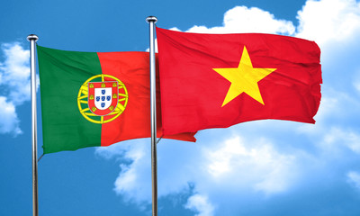 Portugal flag with Vietnam flag, 3D rendering