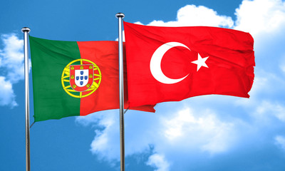 Portugal flag with Turkey flag, 3D rendering