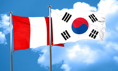 Peru flag with South Korea flag, 3D rendering