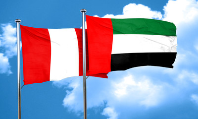 Peru flag with UAE flag, 3D rendering