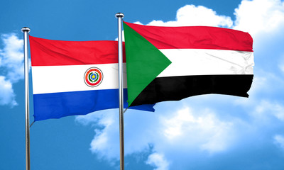 Paraguay flag with Sudan flag, 3D rendering