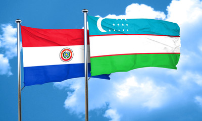 Paraguay flag with Uzbekistan flag, 3D rendering