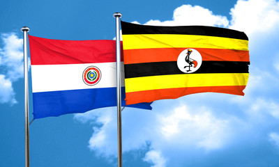 Paraguay flag with Uganda flag, 3D rendering