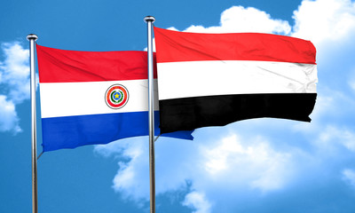 Paraguay flag with Yemen flag, 3D rendering