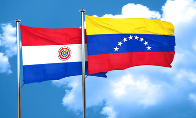 Paraguay flag with Venezuela flag, 3D rendering