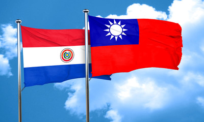 Paraguay flag with Taiwan flag, 3D rendering