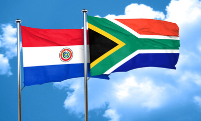 Paraguay flag with South Africa flag, 3D rendering