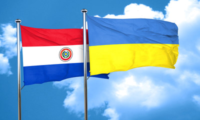 Paraguay flag with Ukraine flag, 3D rendering