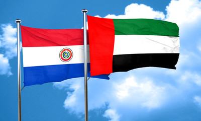 Paraguay flag with UAE flag, 3D rendering