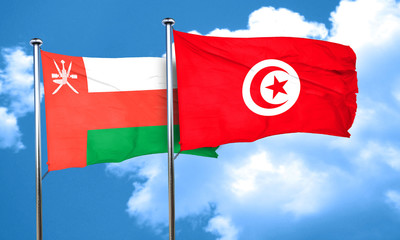 Oman flag with Tunisia flag, 3D rendering