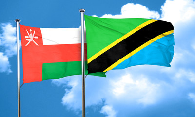 Oman flag with Tanzania flag, 3D rendering