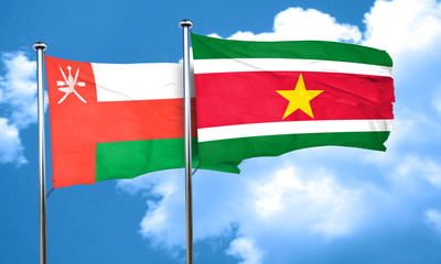 Oman flag with Suriname flag, 3D rendering