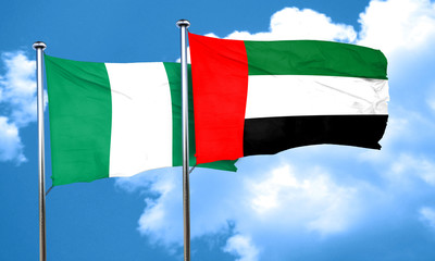 Nigeria flag with UAE flag, 3D rendering