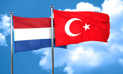 Netherlands flag with Turkey flag, 3D rendering
