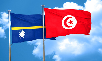 Nauru flag with Tunisia flag, 3D rendering
