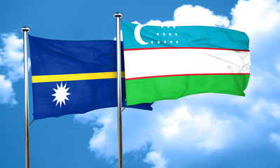 Nauru flag with Uzbekistan flag, 3D rendering