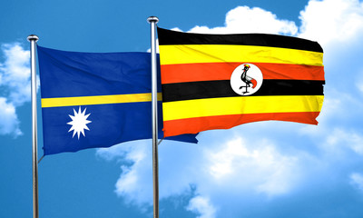Nauru flag with Uganda flag, 3D rendering