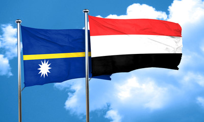 Nauru flag with Yemen flag, 3D rendering