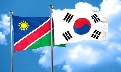 Namibia flag with South Korea flag, 3D rendering