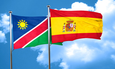 Namibia flag with Spain flag, 3D rendering