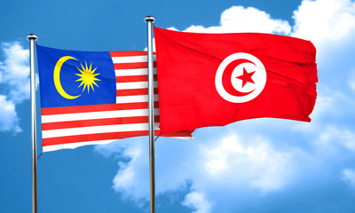 Malaysia flag with Tunisia flag, 3D rendering