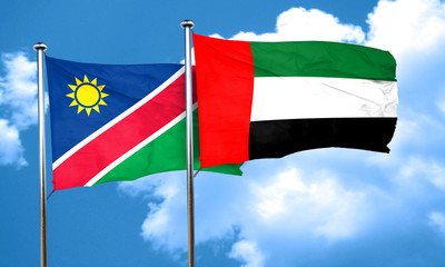 Namibia flag with UAE flag, 3D rendering