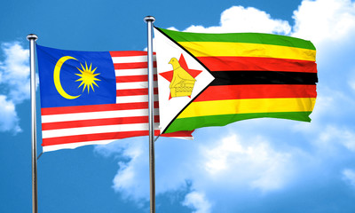 Malaysia flag with Zimbabwe flag, 3D rendering