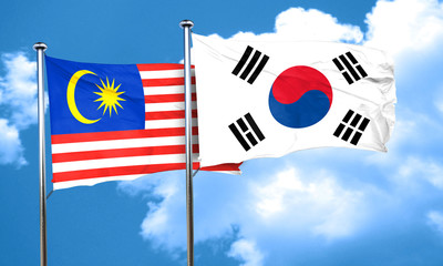 Malaysia flag with South Korea flag, 3D rendering