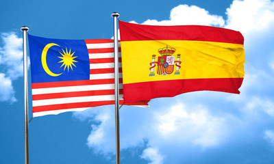 Malaysia flag with Spain flag, 3D rendering